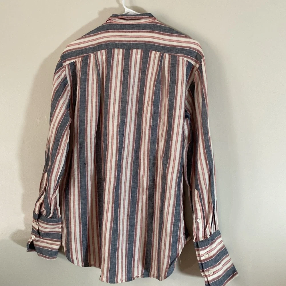 frame denim Frame Bib Striped button up  Linen Shirt - Natural White Multi - Picture 4 of 5